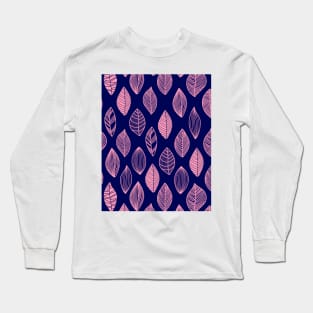 Night foliage, navy blue background and carnation pink outlines Long Sleeve T-Shirt